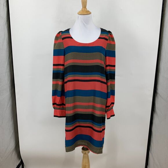 Tinley Road Stripe Shift Dress Womens S Small Puff Sleeves Keyhole Back Scoop - Picture 2 of 16